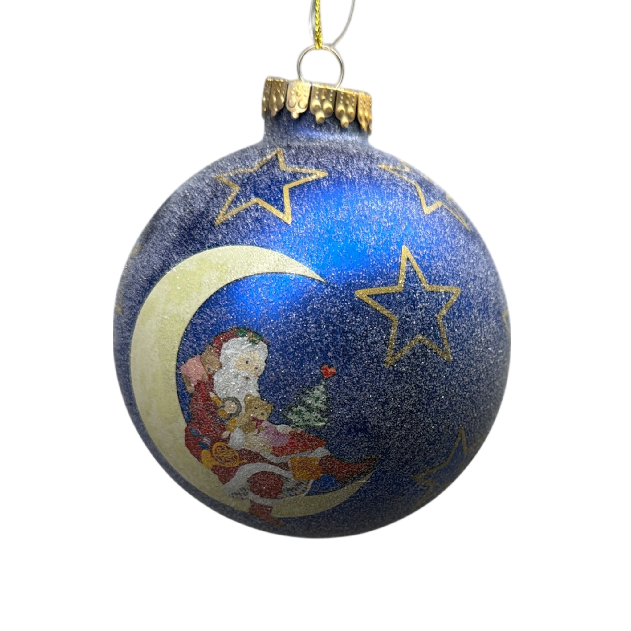 4-Inch Royal Velvet "Santa on the Moon" Glass Ornament