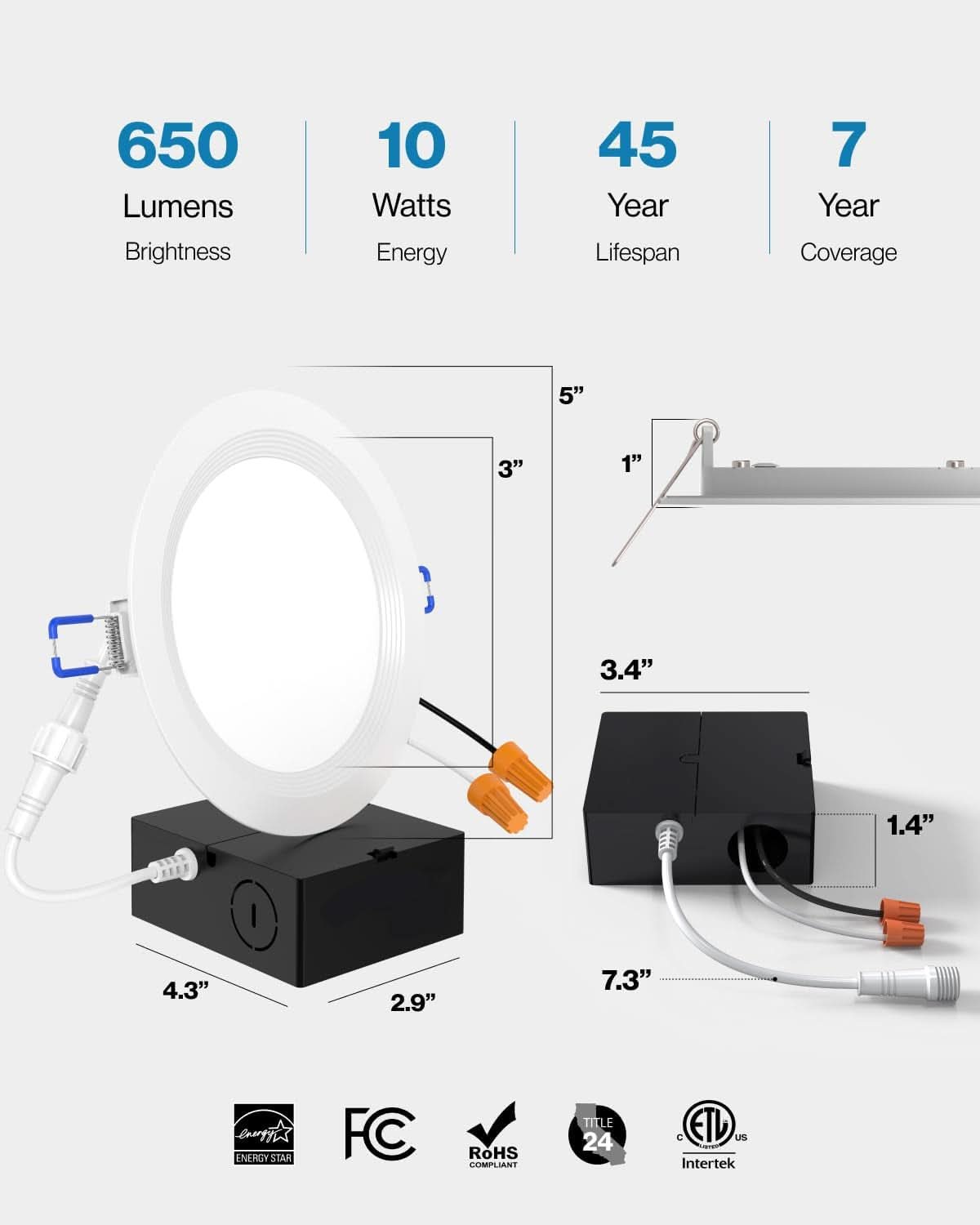 4 Inch Thin Dimmable LED Recessed Light 5000K Daylight