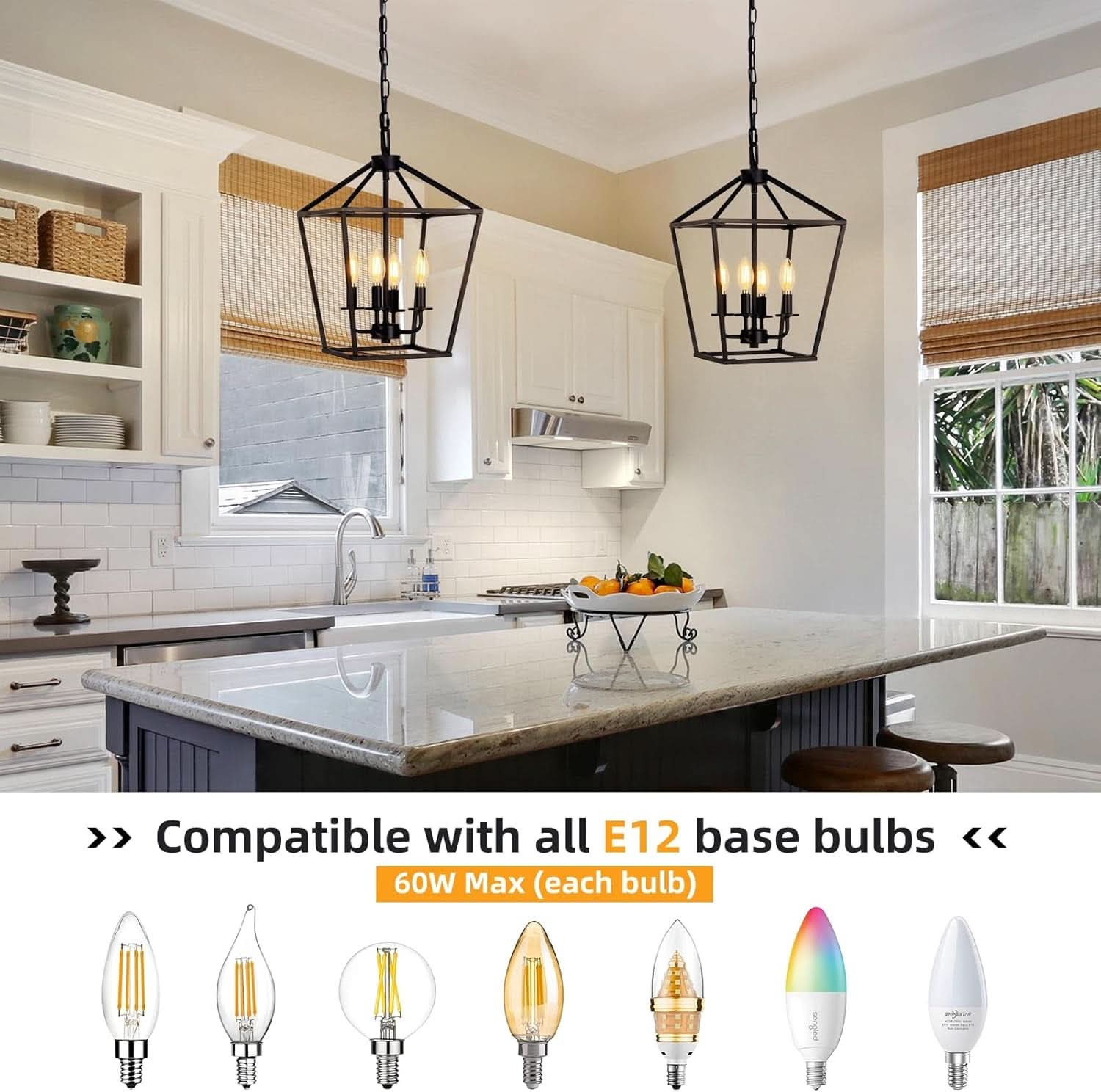 4 Light Black Lantern Chandelier With Adjustable Height
