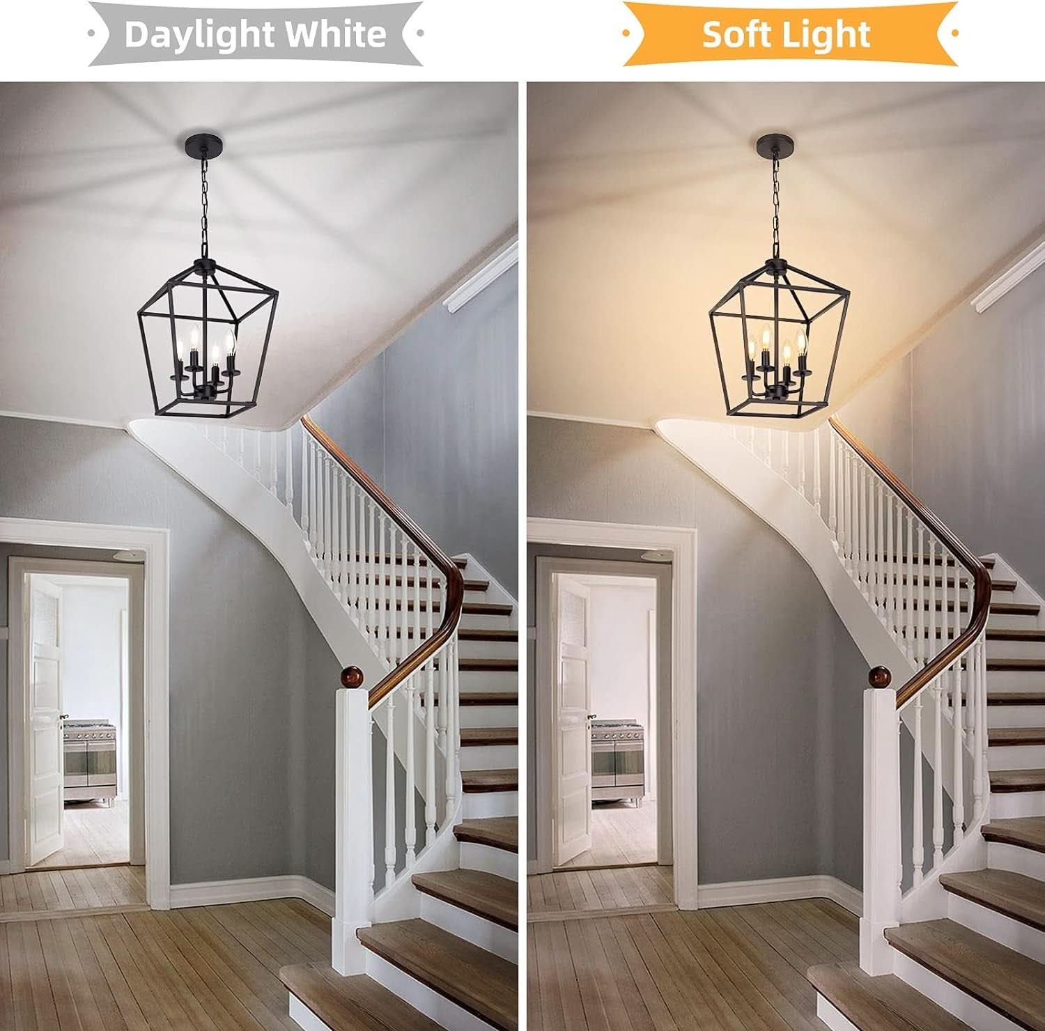 4 Light Black Lantern Chandelier With Adjustable Height