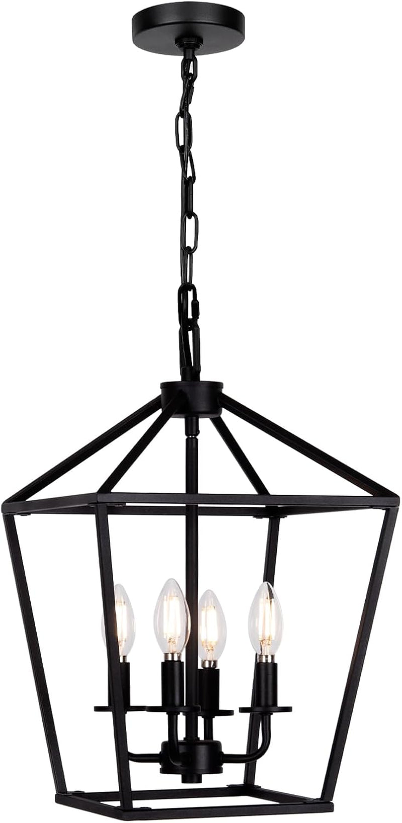 4 Light Black Lantern Chandelier With Adjustable Height