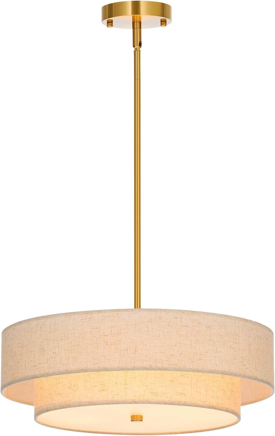 4 Light Drum Chandelier 18 Inch Antique Brass Pendant Light
