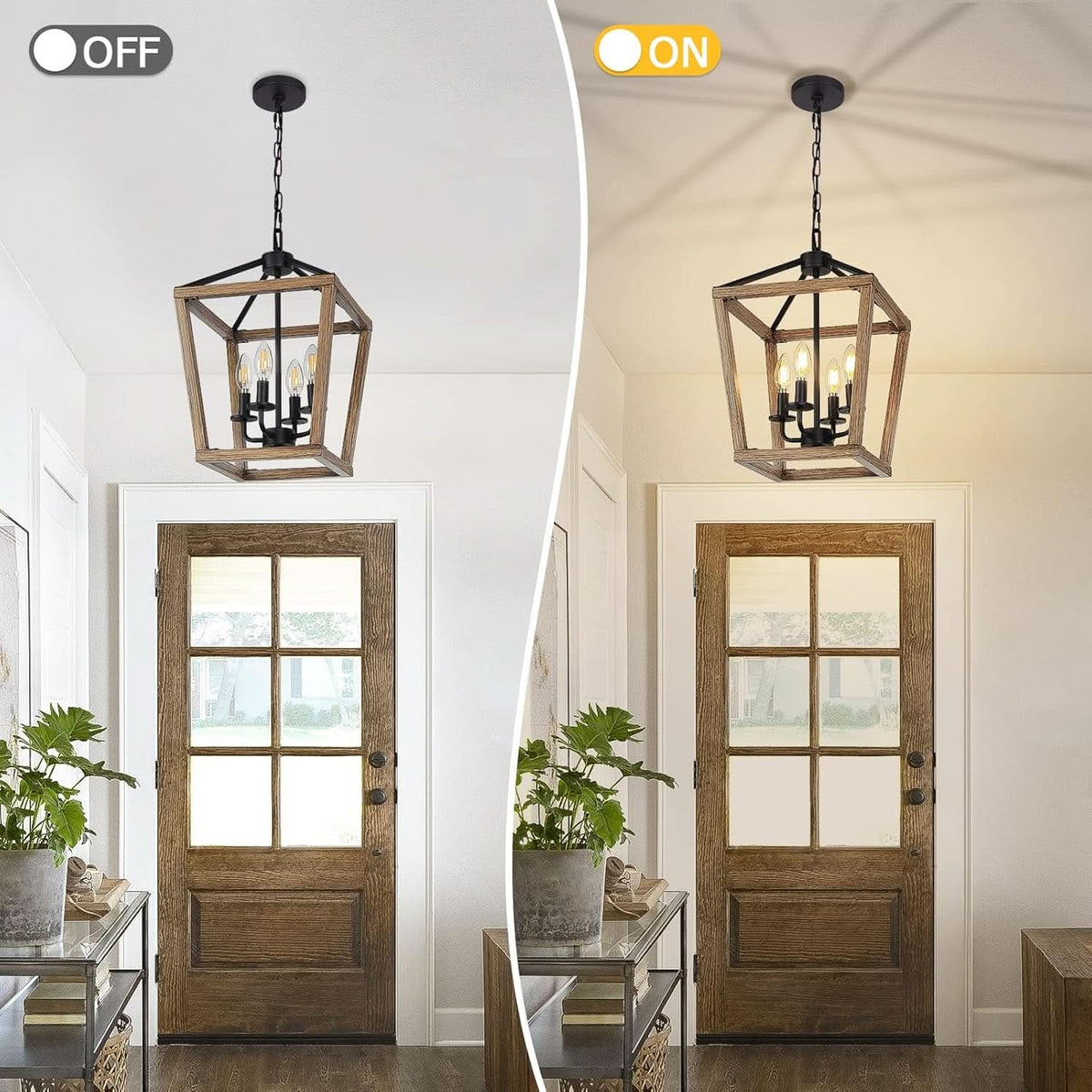 4 Light Farmhouse Chandelier With Rustic Wood Cage Light