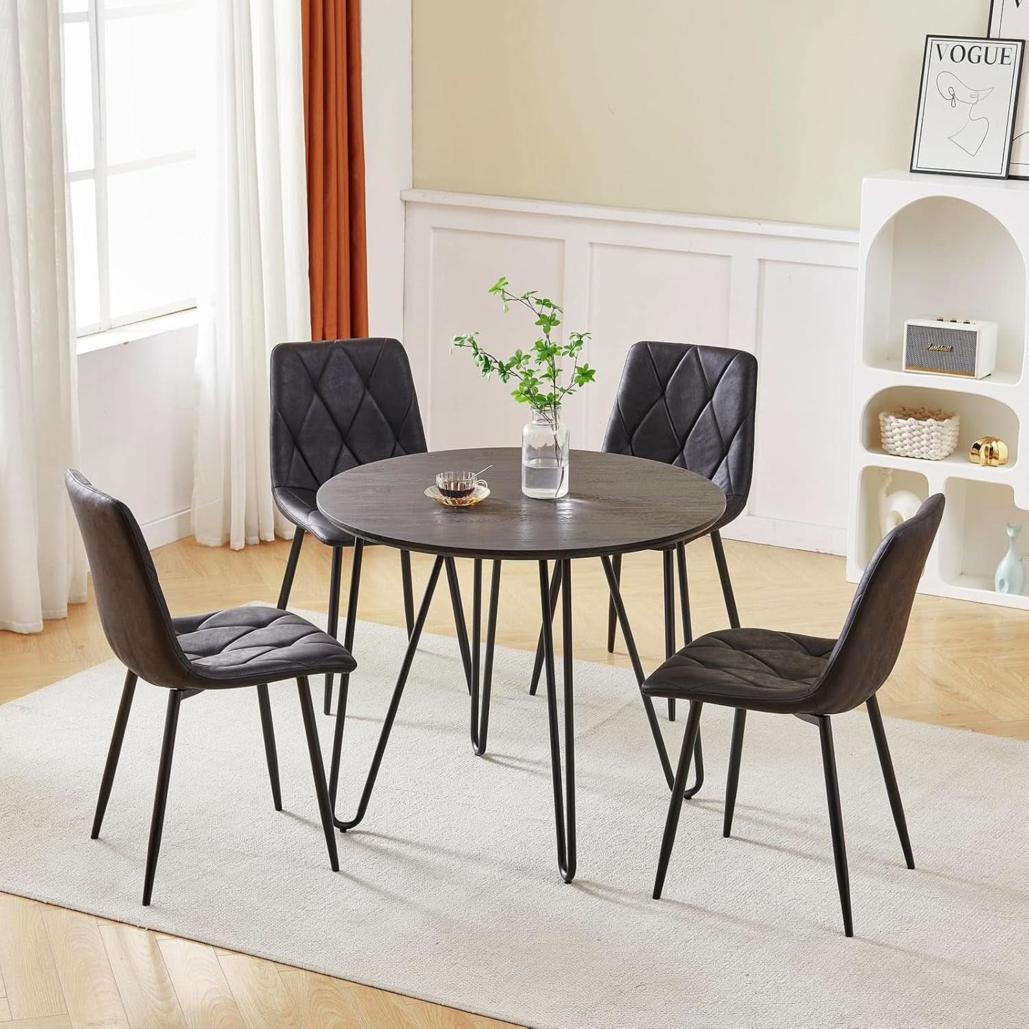 4 Pack Black Metal Frame Dining Chairs With Cushions