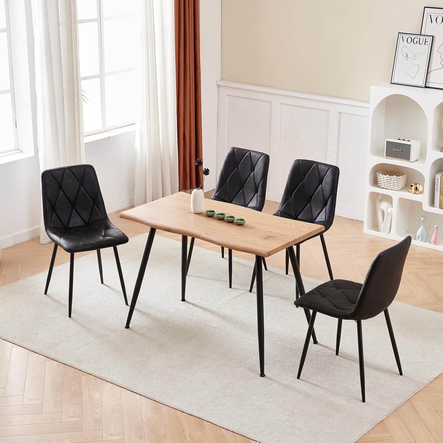 4 Pack Black Metal Frame Dining Chairs With Cushions