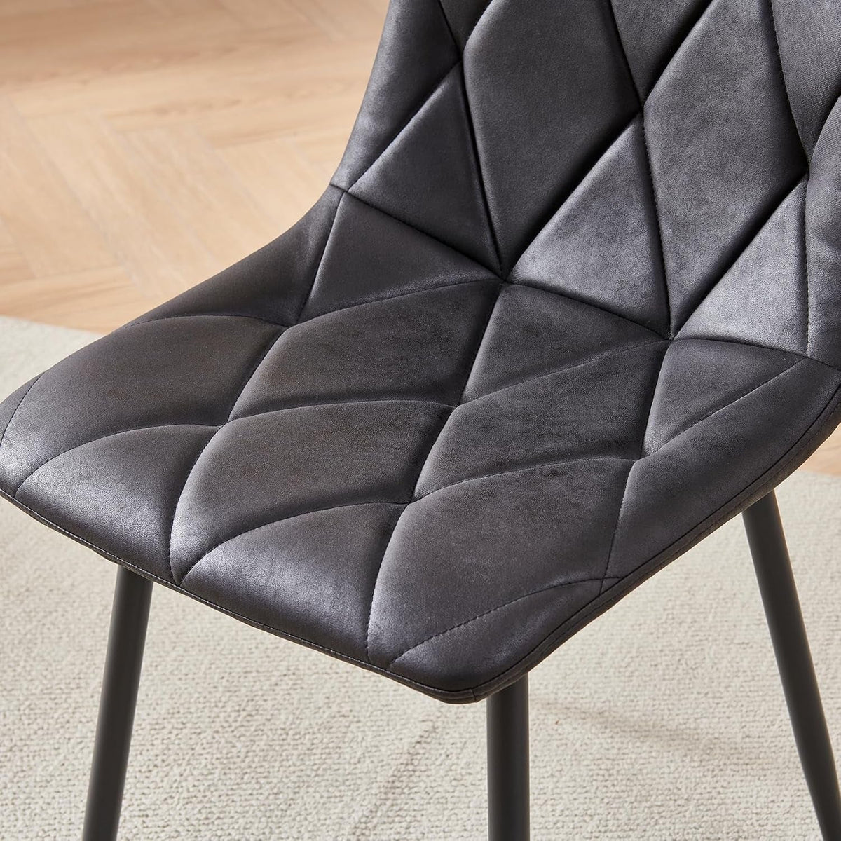 4 Pack Black Metal Frame Dining Chairs With Cushions