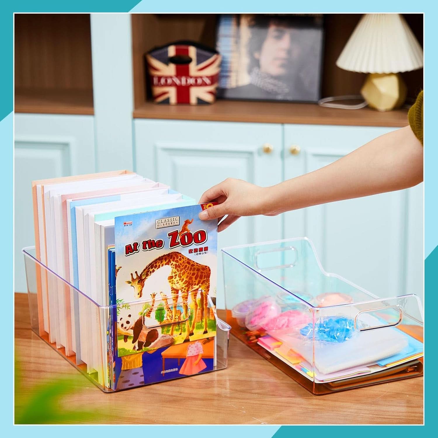 4 Pack Clear Large Book Display Case 13 X 8.5 X 5.9 Inch Stackable With Handle