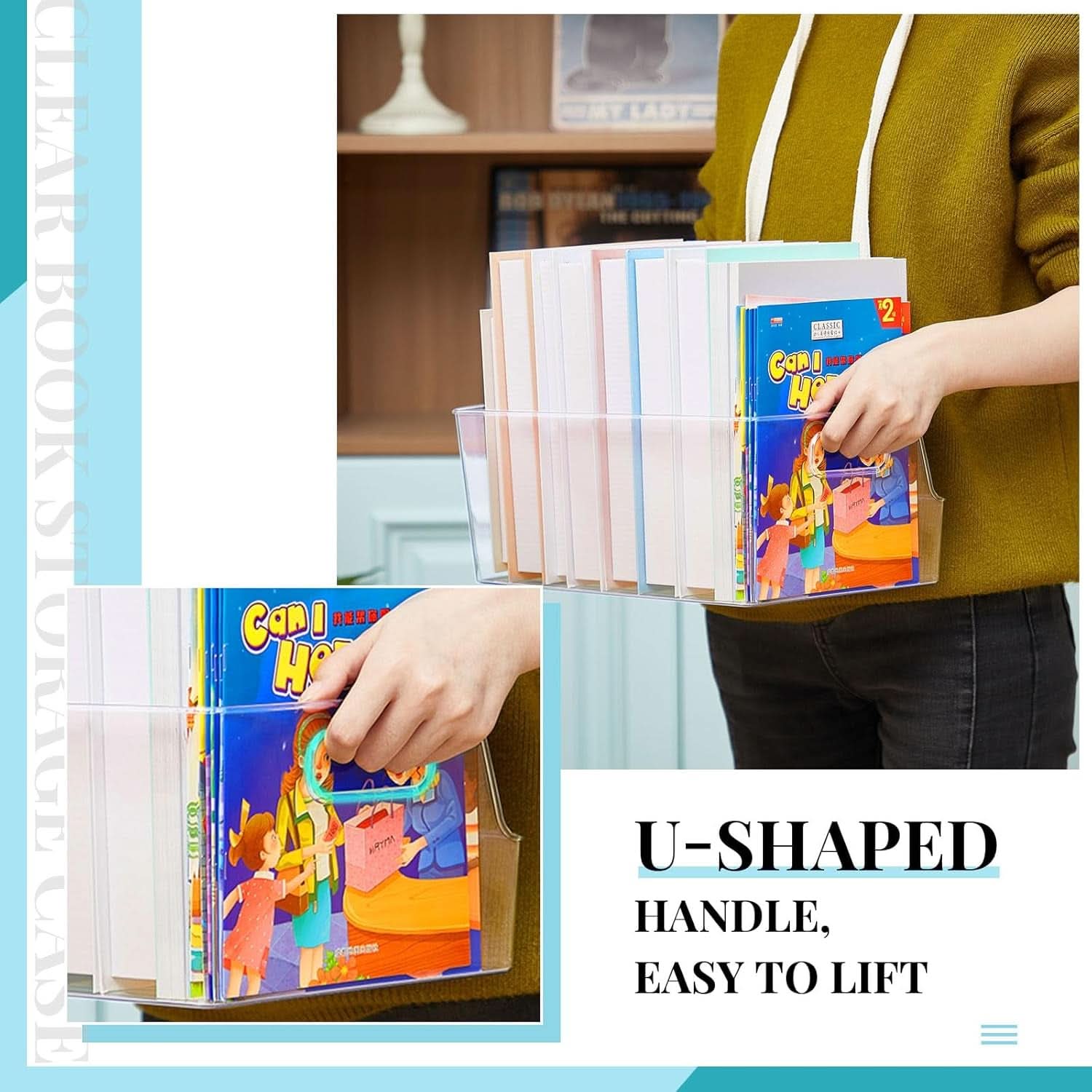 4 Pack Clear Large Book Display Case 13 X 8.5 X 5.9 Inch Stackable With Handle