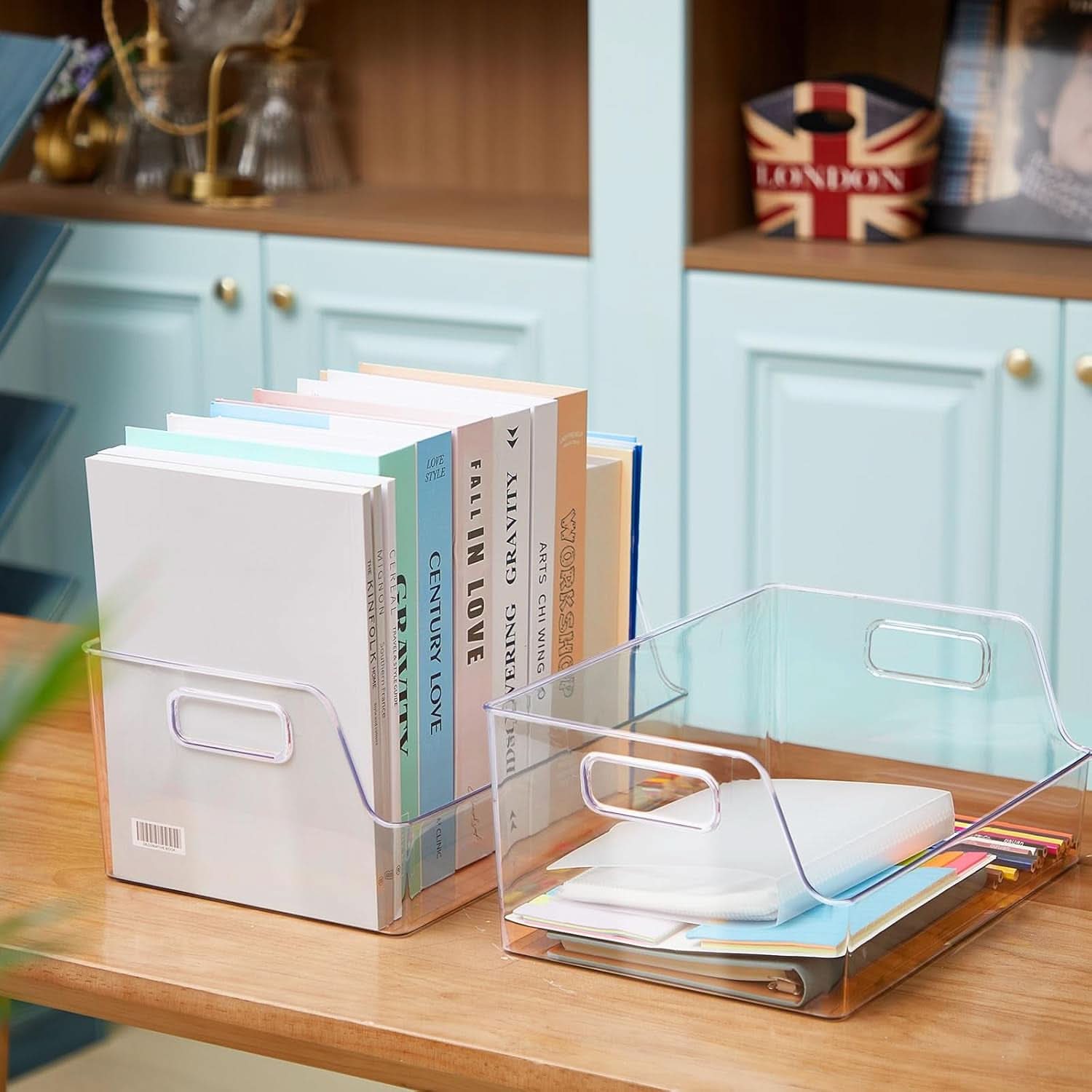 4 Pack Clear Large Book Display Case 13 X 8.5 X 5.9 Inch Stackable With Handle