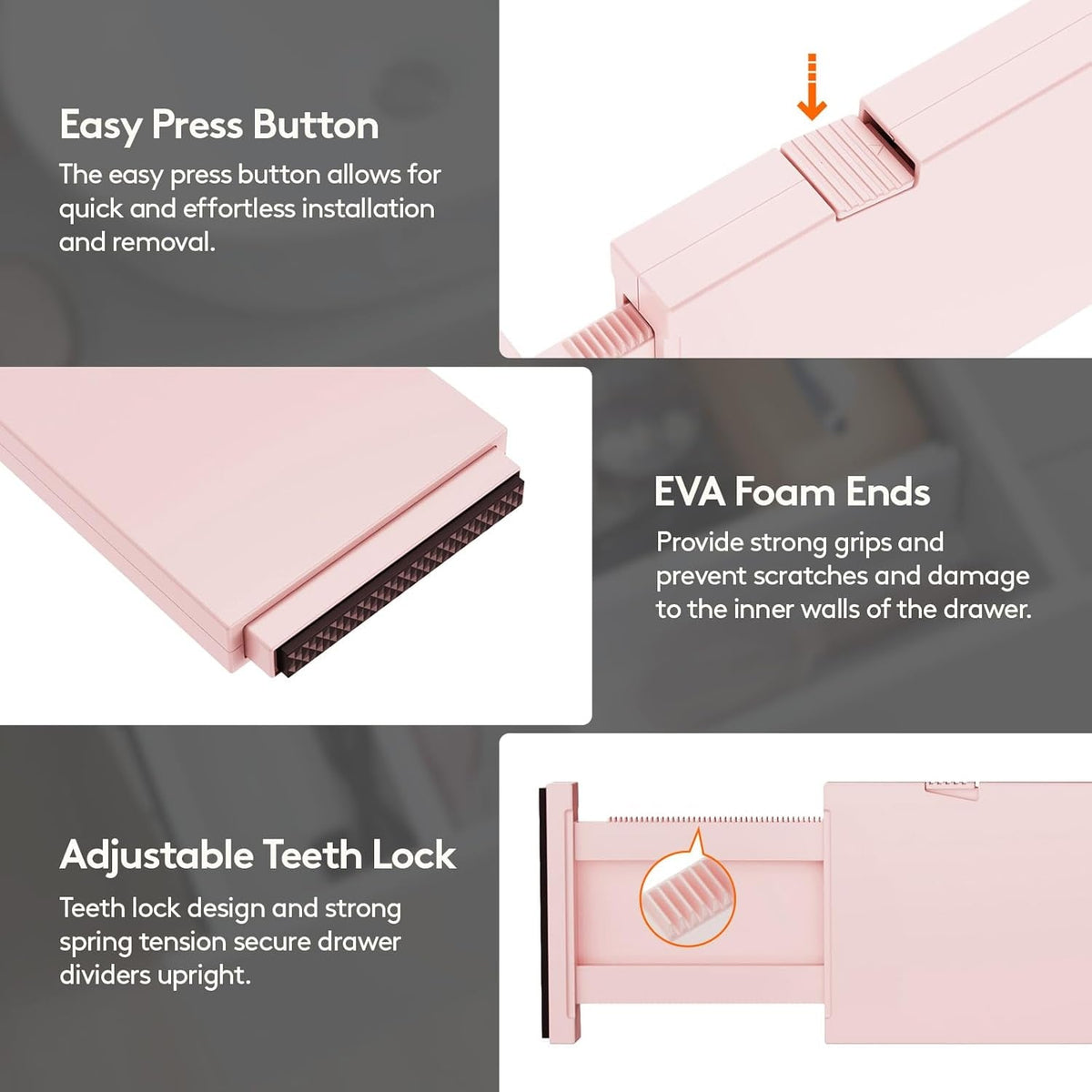 4 Pack Drawer Dividers 4 High Adjustable 11 to 17 Pink