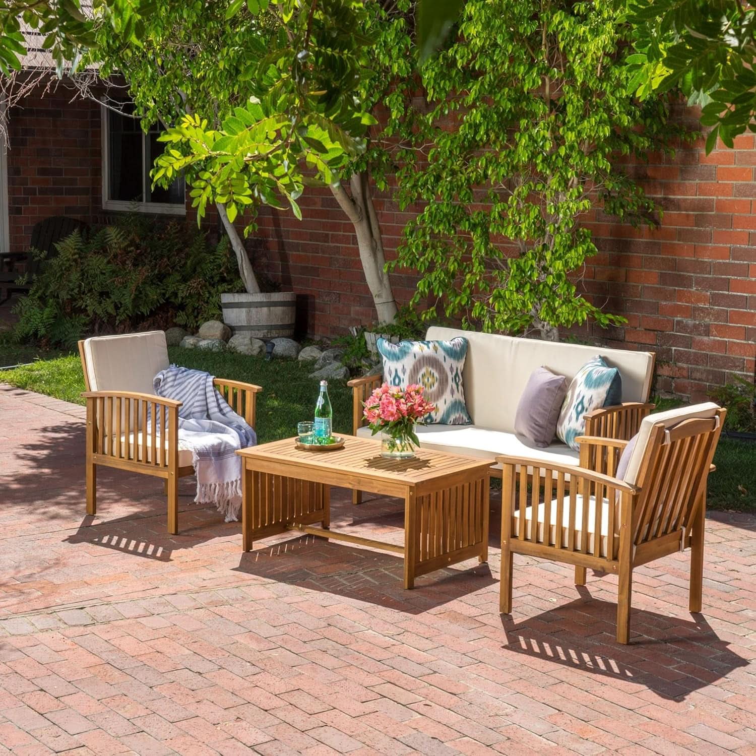 4 Piece Acacia Wood Patio Set for Outdoor Living Area