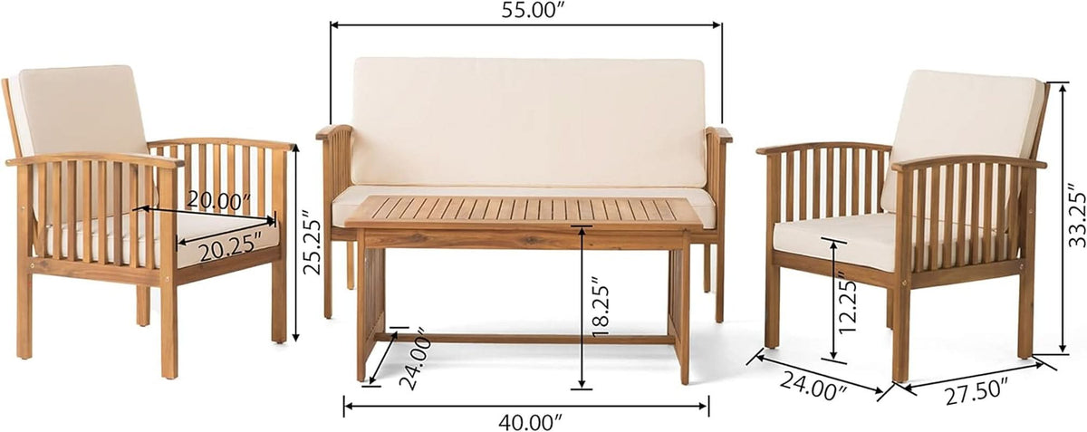 4 Piece Acacia Wood Patio Set for Outdoor Living Area