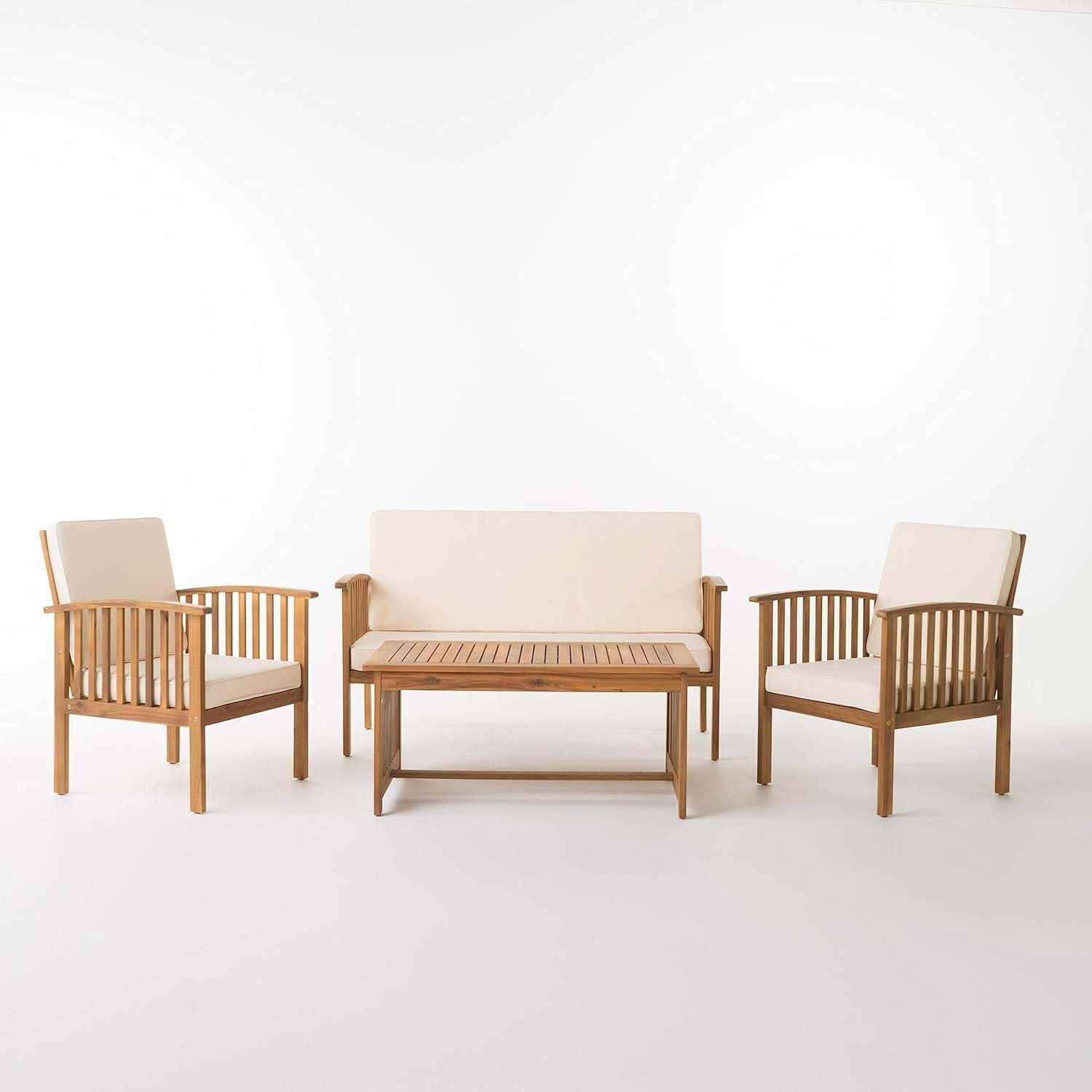 4 Piece Acacia Wood Patio Set for Outdoor Living Area