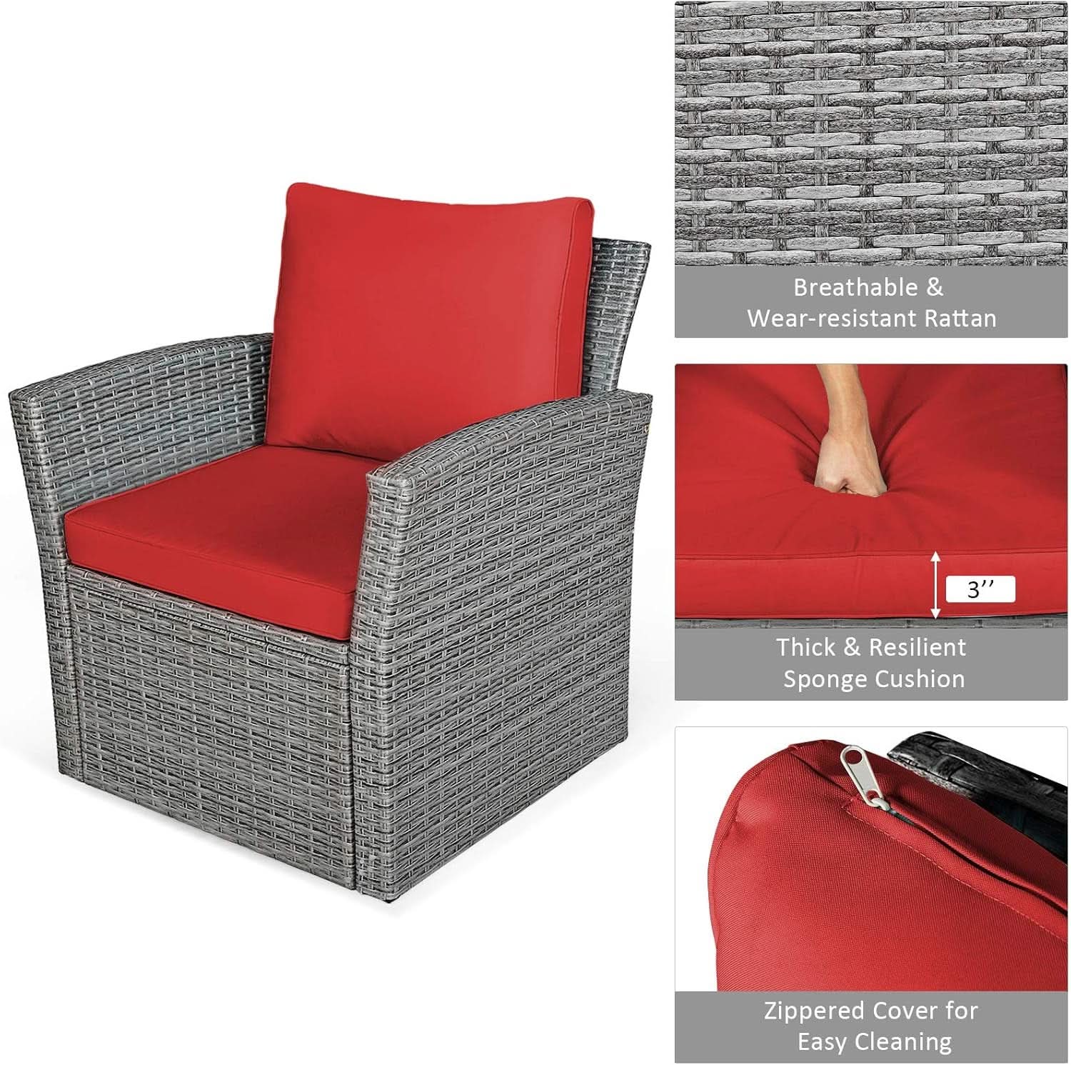 4 Piece All Weather Patio Furniture Set With Cushions And Glass Table