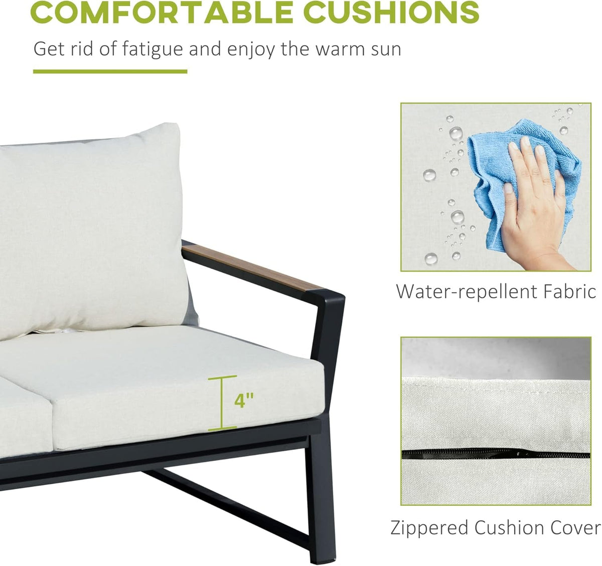 4 Piece Aluminum Patio Furniture Set Cream White Cushions