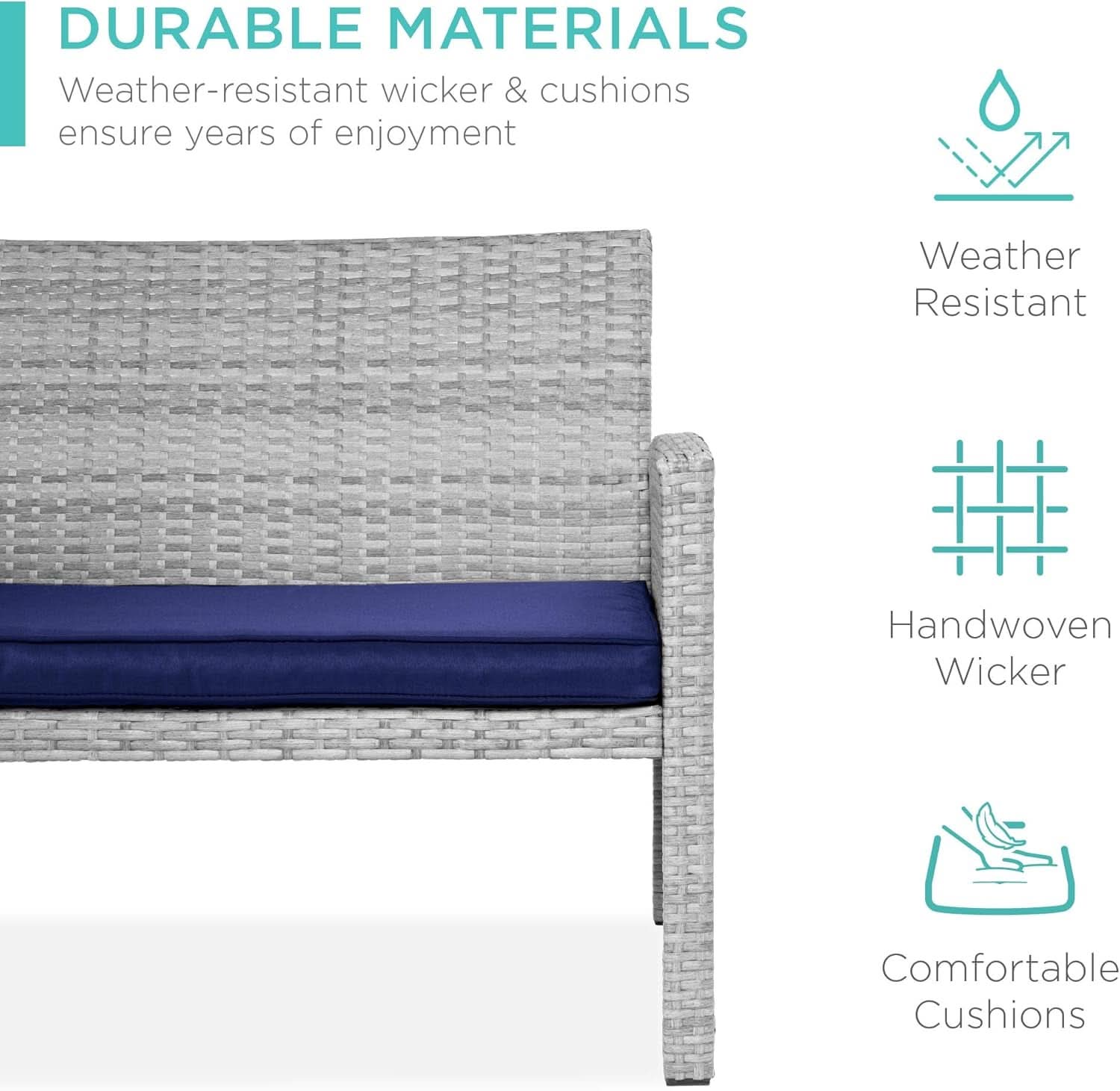 4 Piece Gray Navy Wicker Patio Conversation Set With Coffee Table