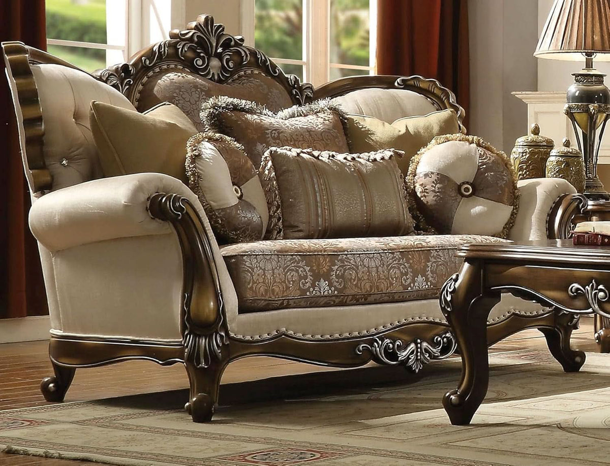 4 Piece Living Room Set Tan And Antique Oak Traditional