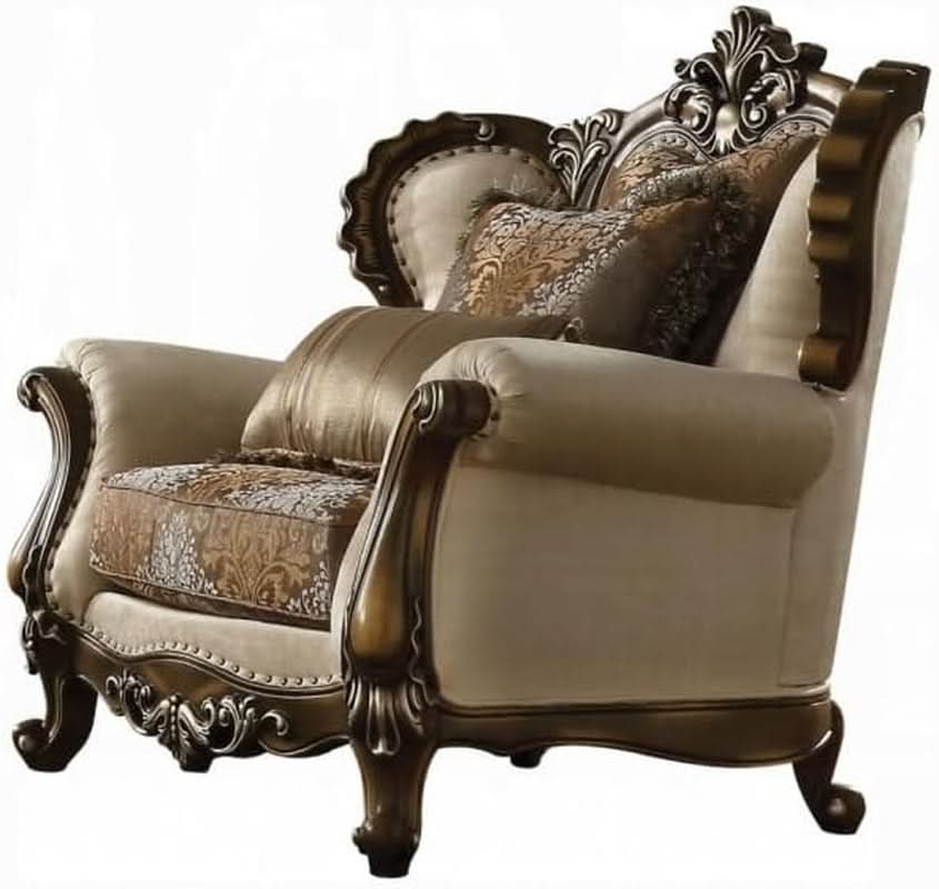 4 Piece Living Room Set Tan And Antique Oak Traditional