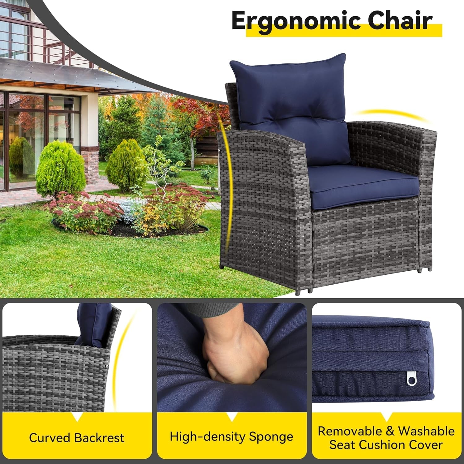 4 Piece Navy Outdoor Patio Furniture Set With Glass Table