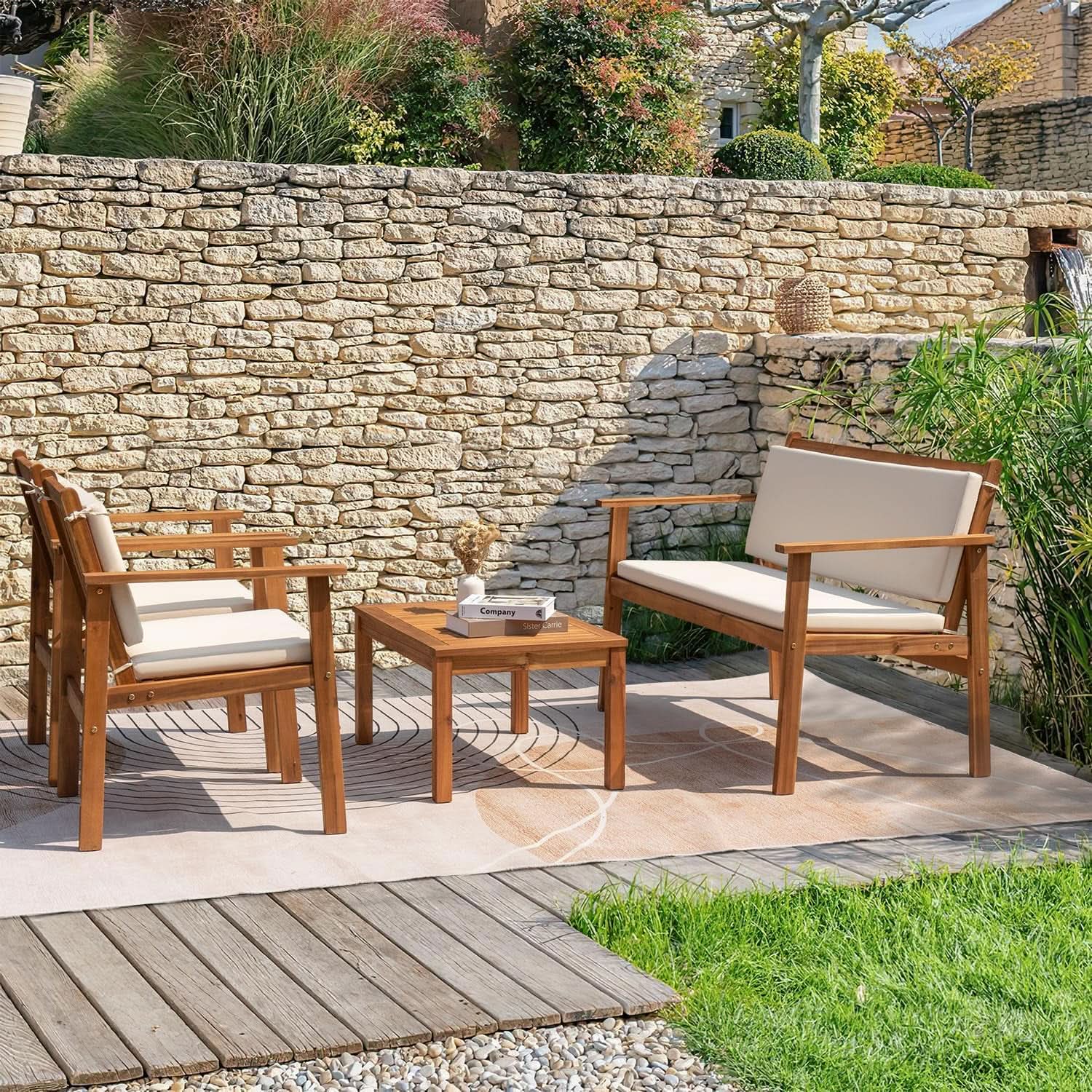 4 Piece Outdoor Bistro Sofa Set With Coffee Table White