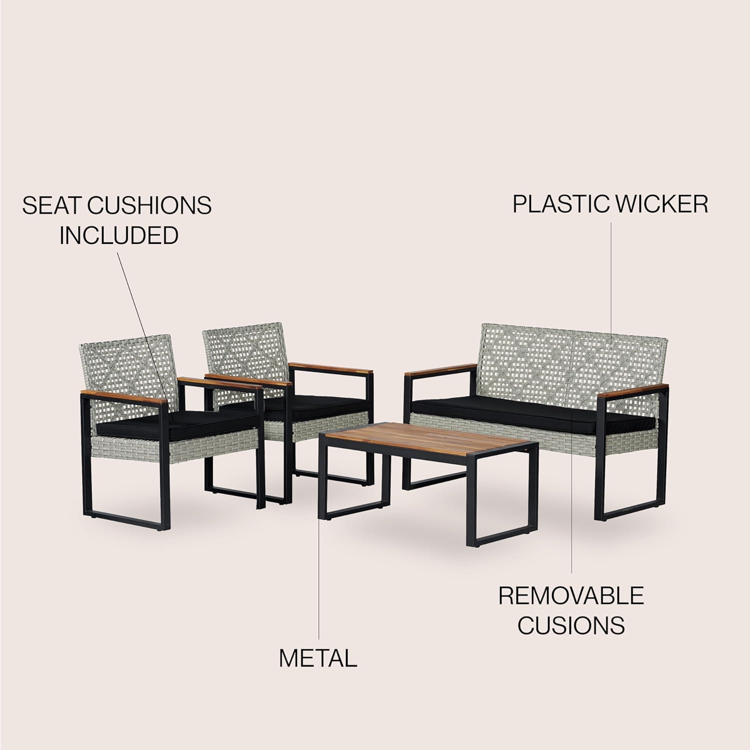 4 Piece Outdoor Conversation Set Weather Resistant