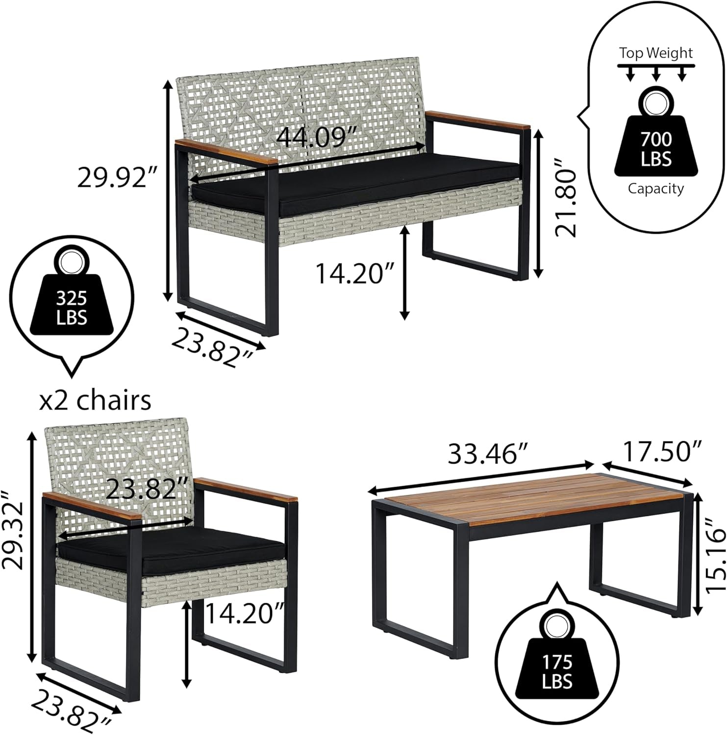 4 Piece Outdoor Conversation Set Weather Resistant