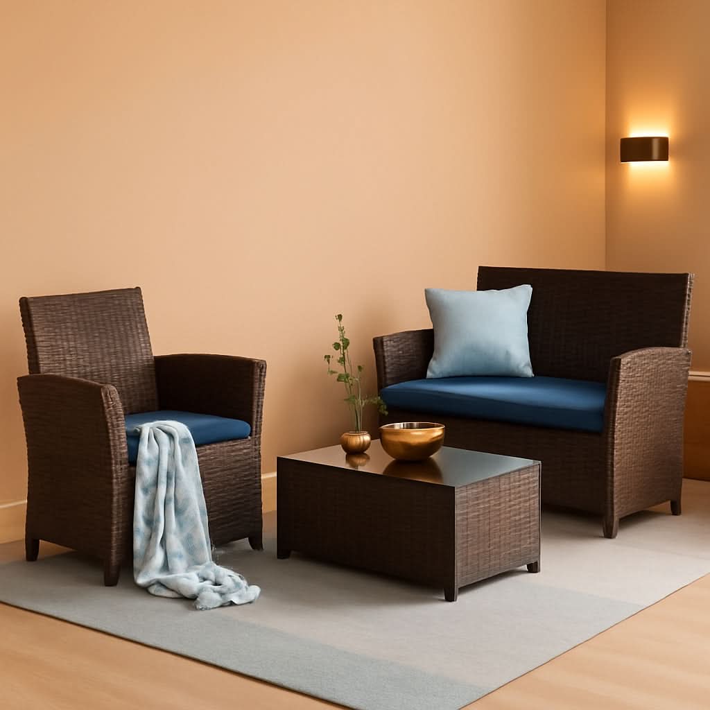 4 Piece Outdoor Patio Furniture Set Wicker Sofa With Coffee Table Gray Cushions