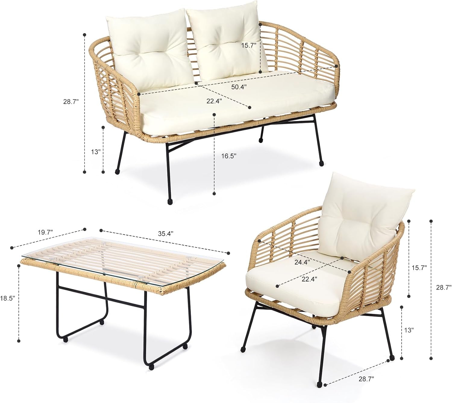 4 Piece Outdoor Patio Sectional Sofa Set with Cushions