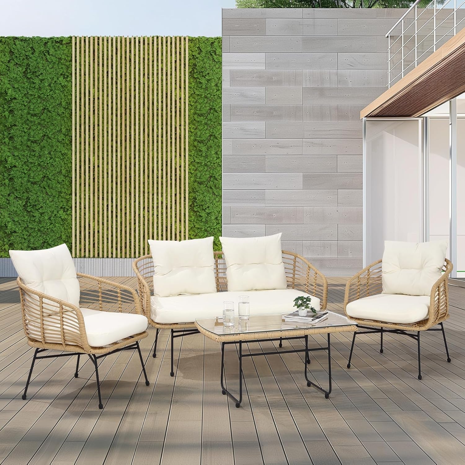 4 Piece Outdoor Patio Sectional Sofa Set with Cushions