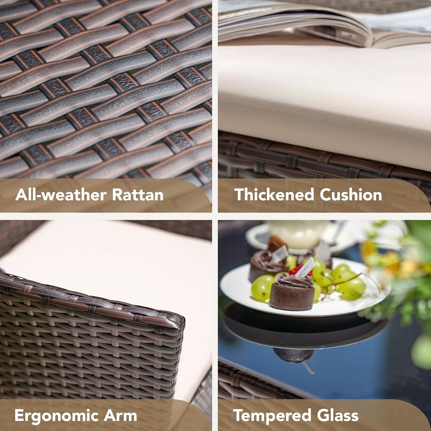 4 Piece PE Rattan Patio Furniture Set With Beige Cushions