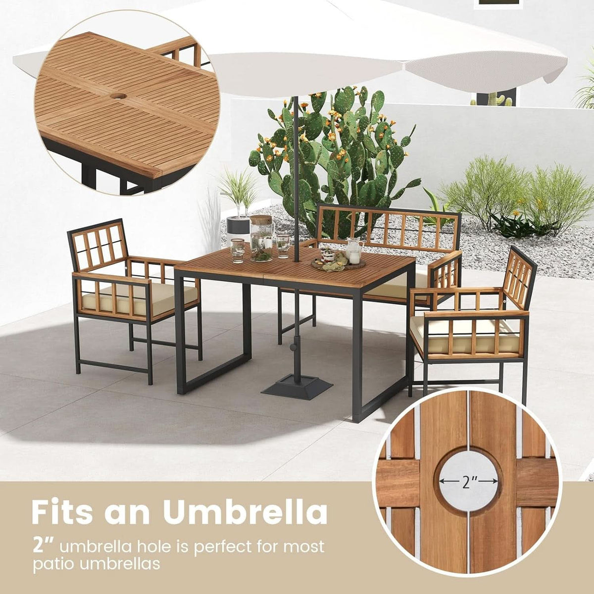 4 Piece Patio Dining Set With 47 Inch Acacia Table