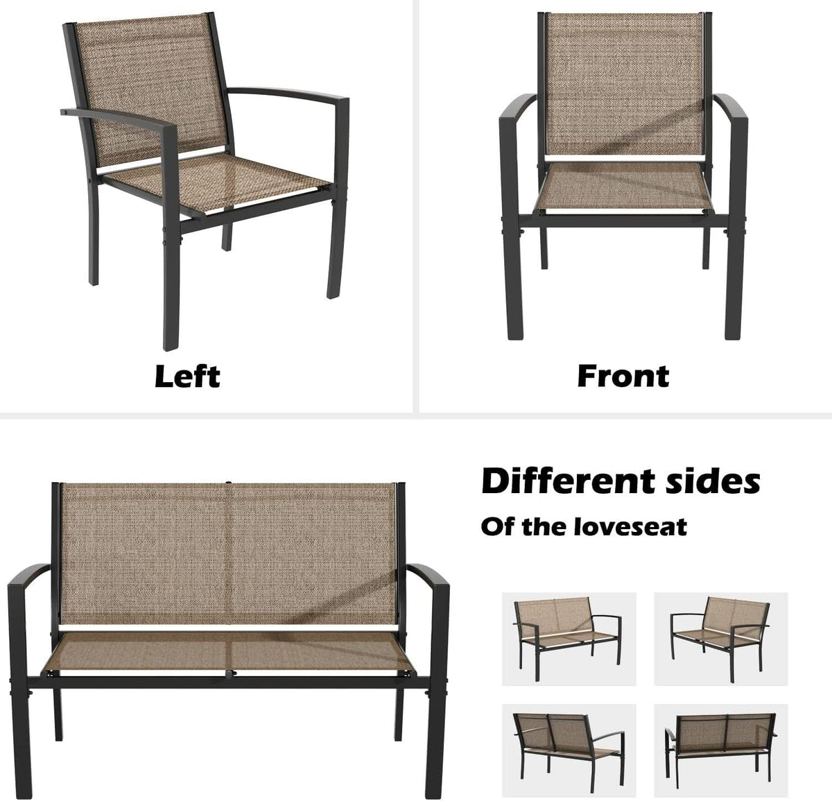 4 Piece Patio Furniture Set With Glass Coffee Table Brown