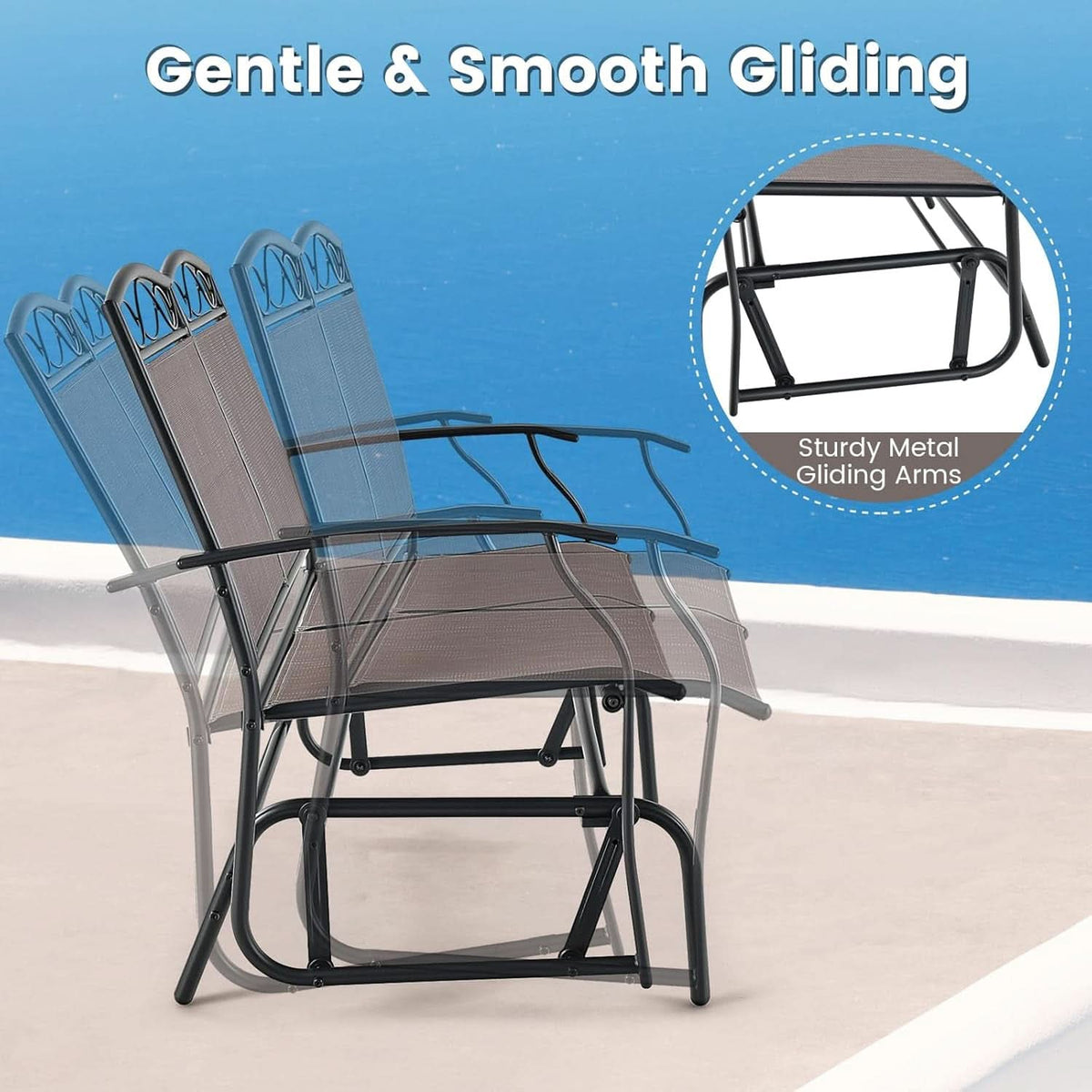 4 Piece Patio Glider Set With Gliding Loveseat Glass Table
