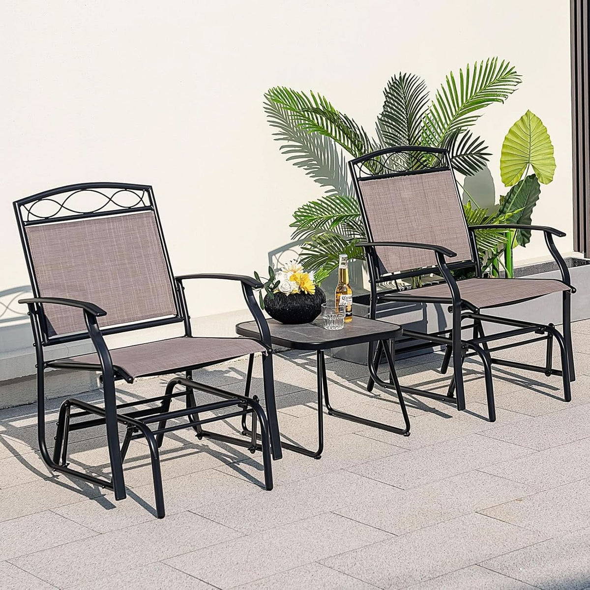4 Piece Patio Glider Set With Gliding Loveseat Glass Table