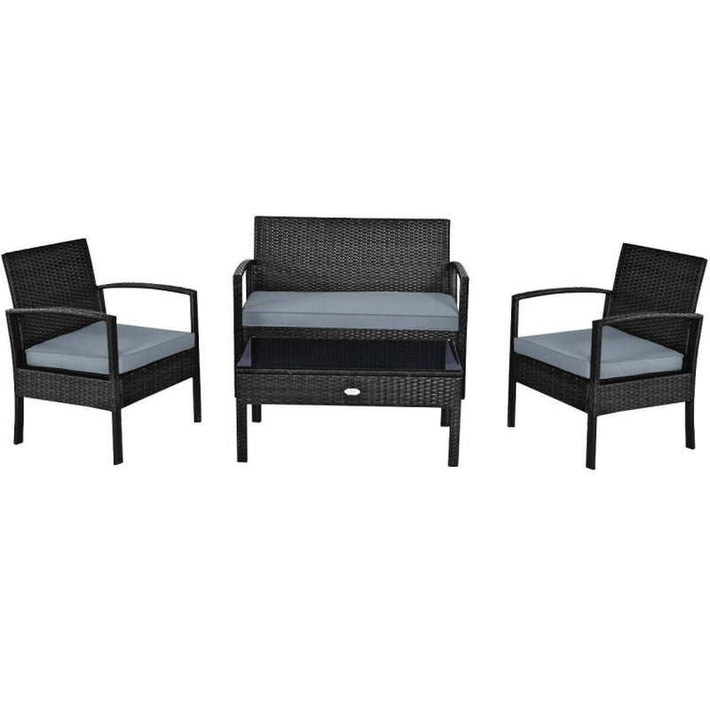 4-Piece Patio Rattan Cushioned Furniture Set With Table