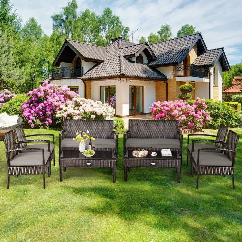 4-Piece Patio Rattan Cushioned Furniture Set With Table