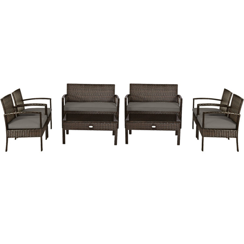 4-Piece Patio Rattan Cushioned Furniture Set With Table