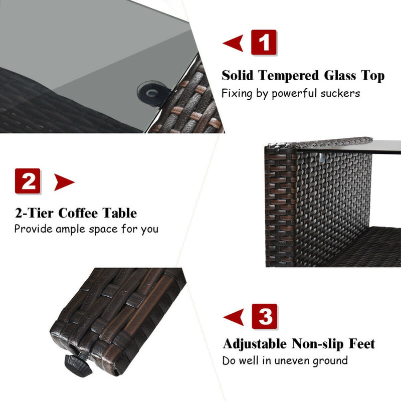 4 Piece Patio Rattan Sofa Set With Cushions Coffee Table