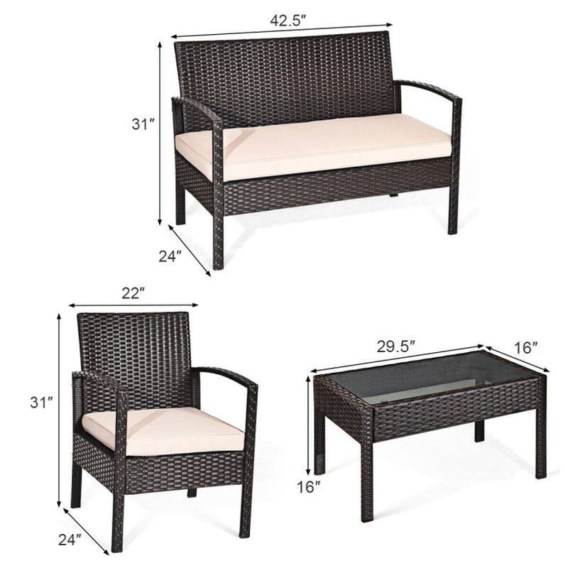 4-Piece Rattan Patio Conversation Set With Coffee Table