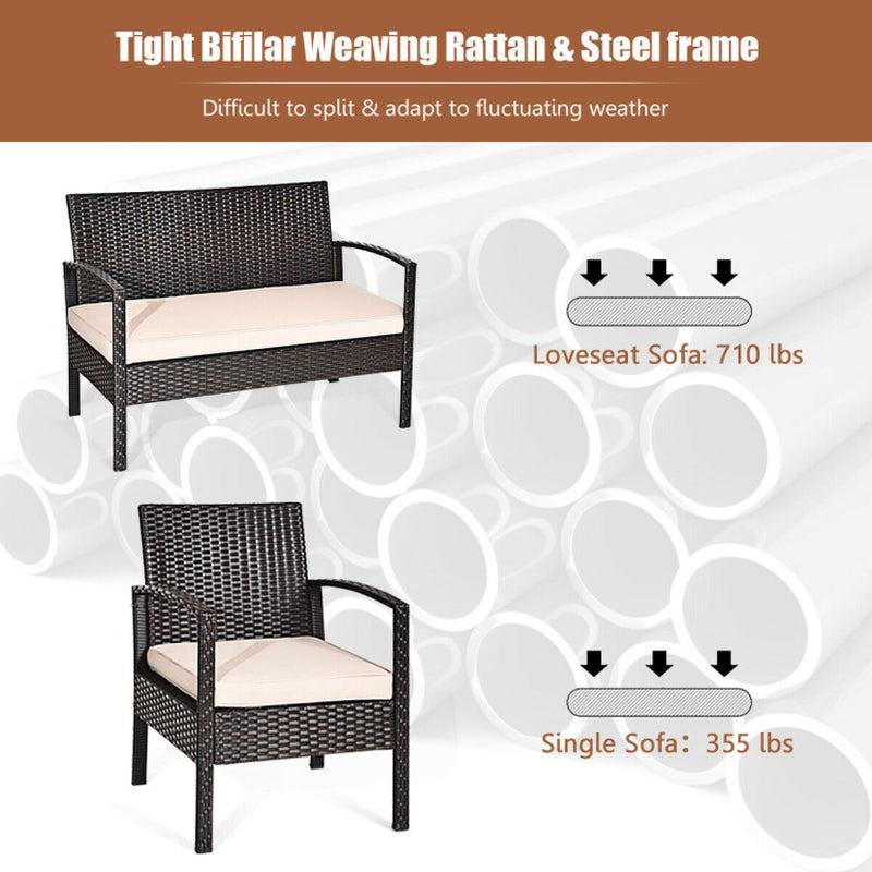 4-Piece Rattan Patio Conversation Set With Coffee Table