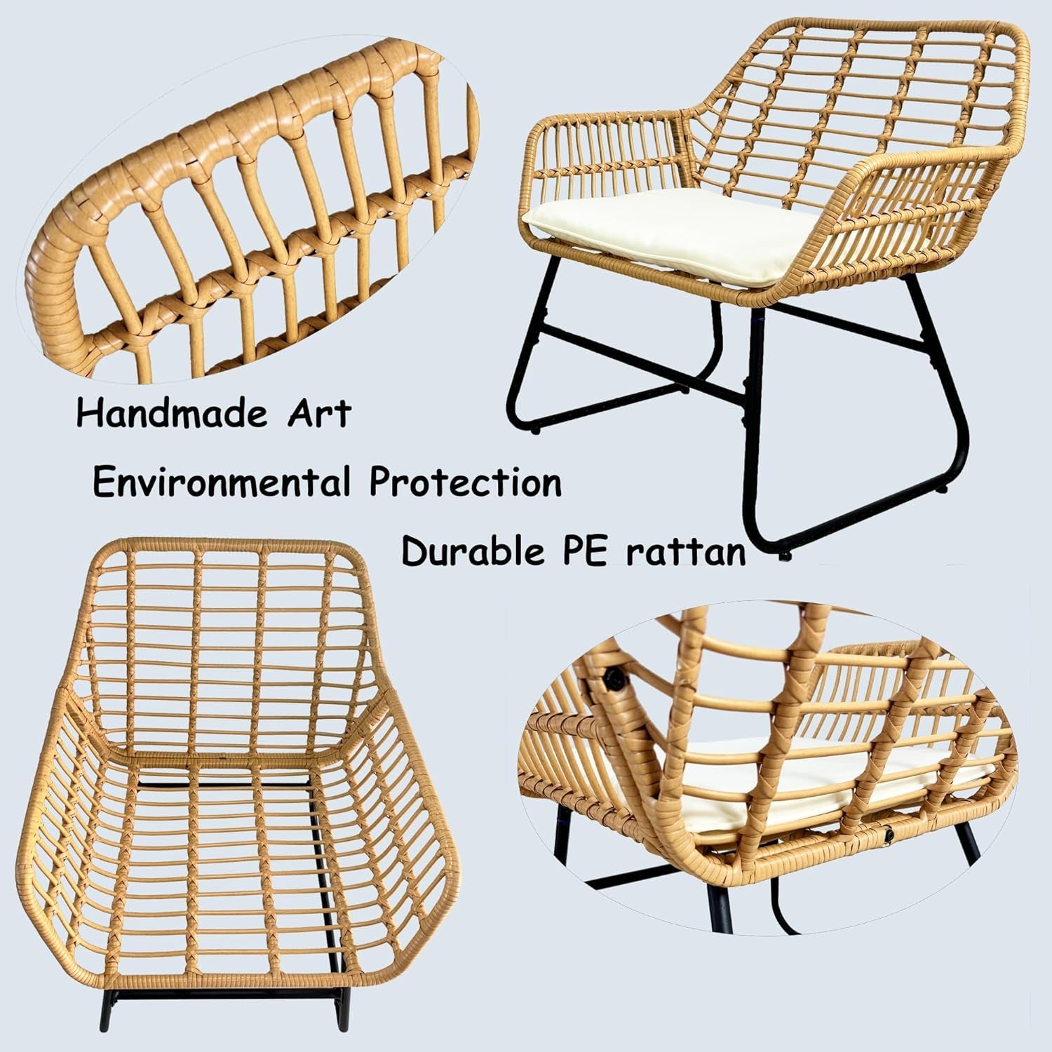 4 Piece Rattan Patio Conversation Set With White Cushions