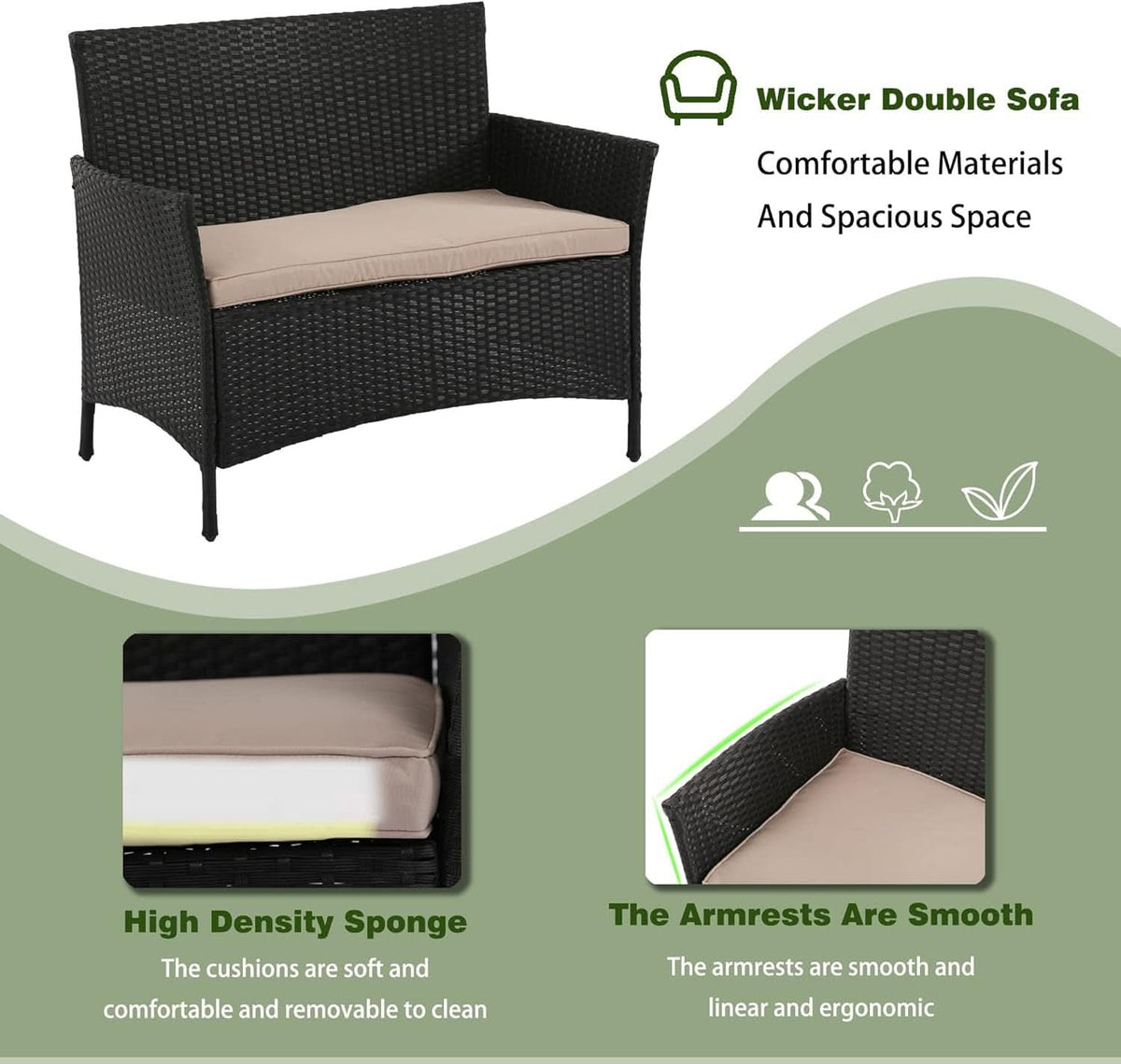 4 Piece Rattan Patio Set With Glass Table Black Cushions