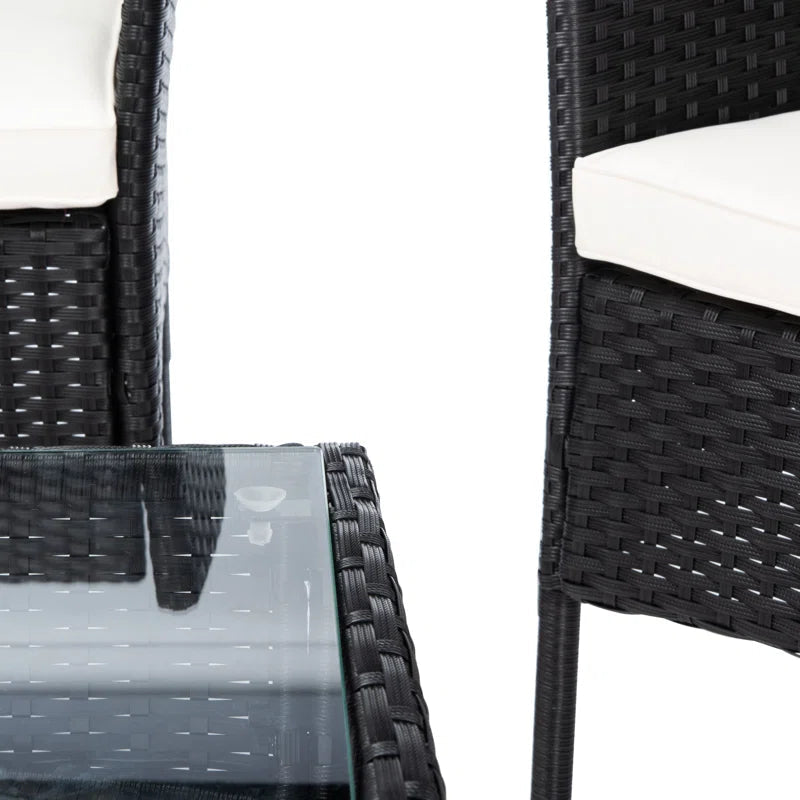 4 Piece Rattan Patio Set With Gray Cushions And Glass Top