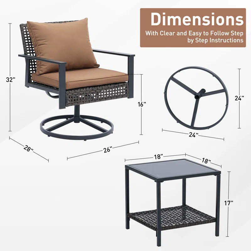 4 Piece Swivel Chair Set With Cushions Weather Resistant
