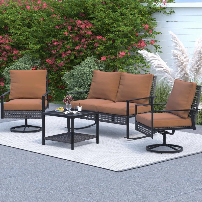 4 Piece Swivel Chair Set With Cushions Weather Resistant