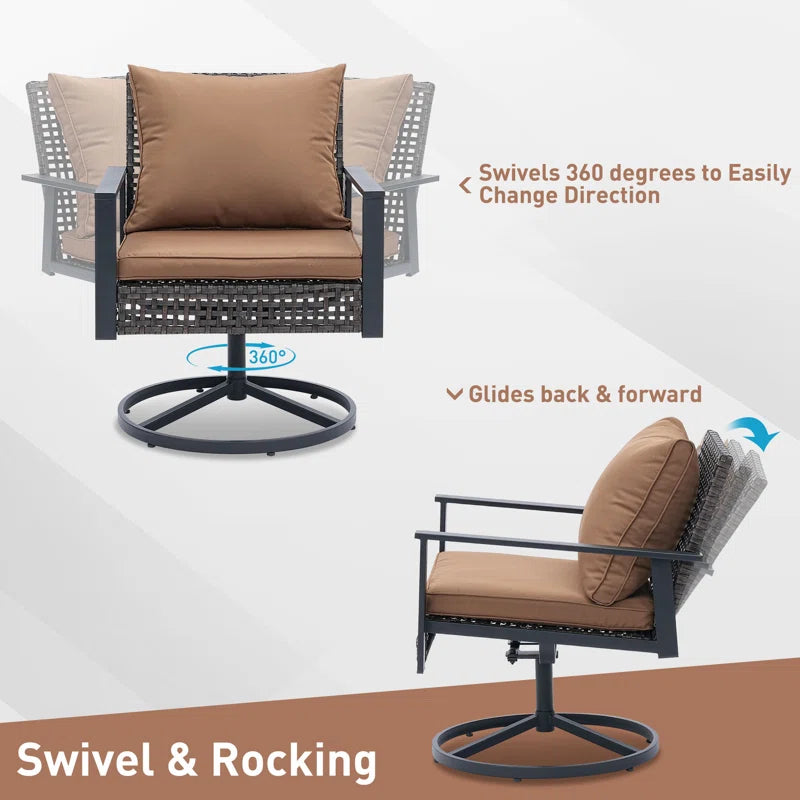 4 Piece Swivel Chair Set With Cushions Weather Resistant