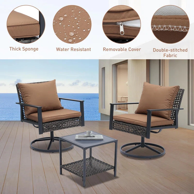 4 Piece Swivel Chair Set With Cushions Weather Resistant