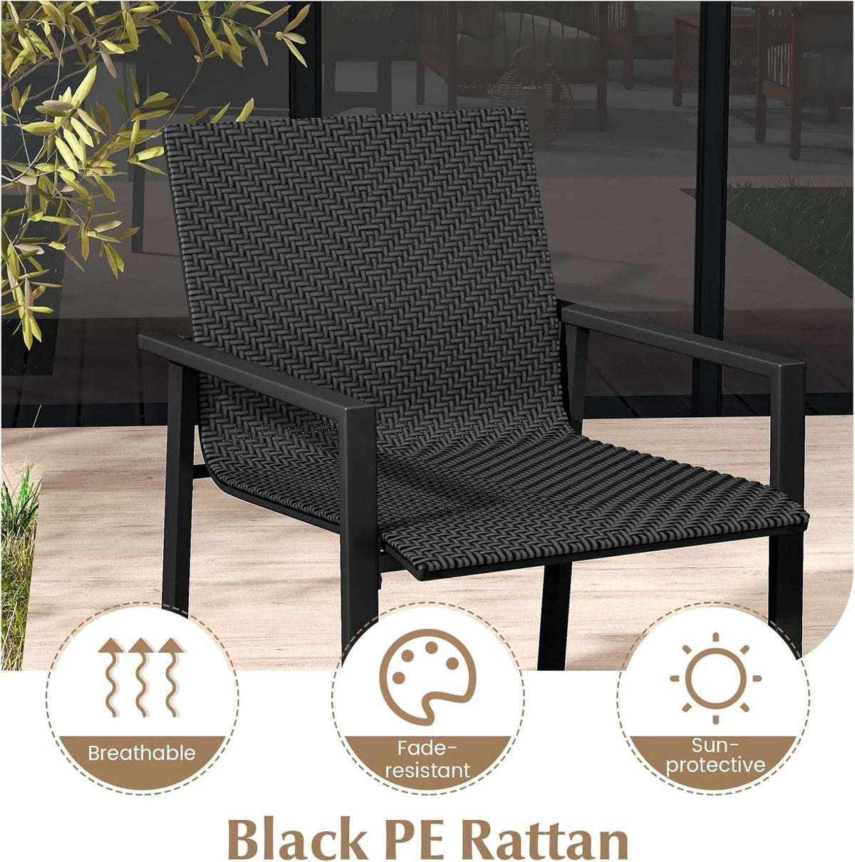 4 Piece Wicker Patio Conversation Set Black Coffee Table