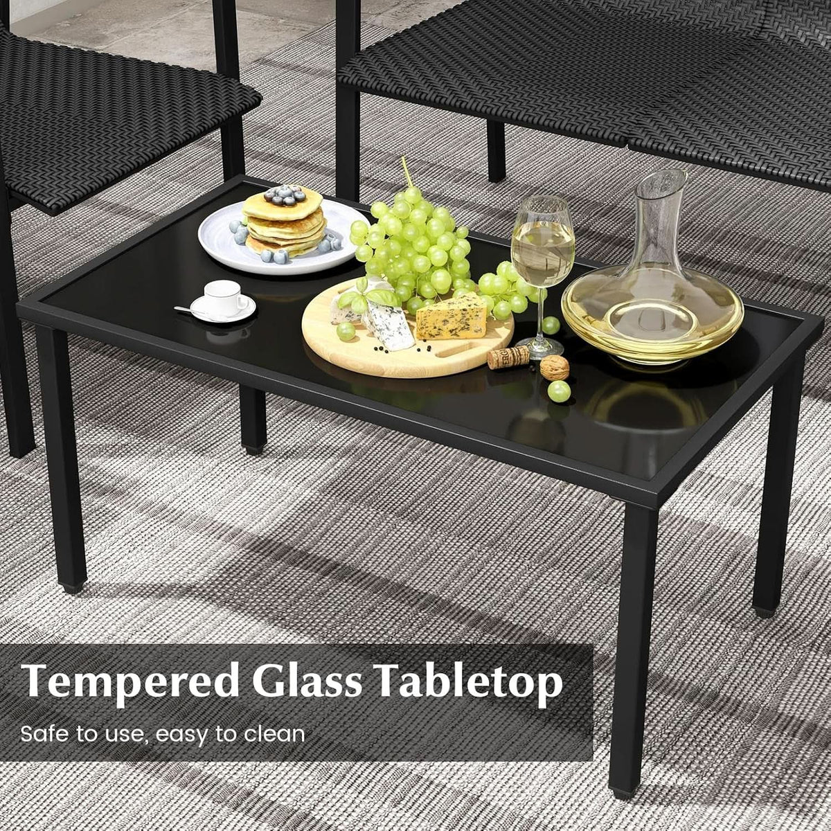 4 Piece Wicker Patio Conversation Set Black Coffee Table