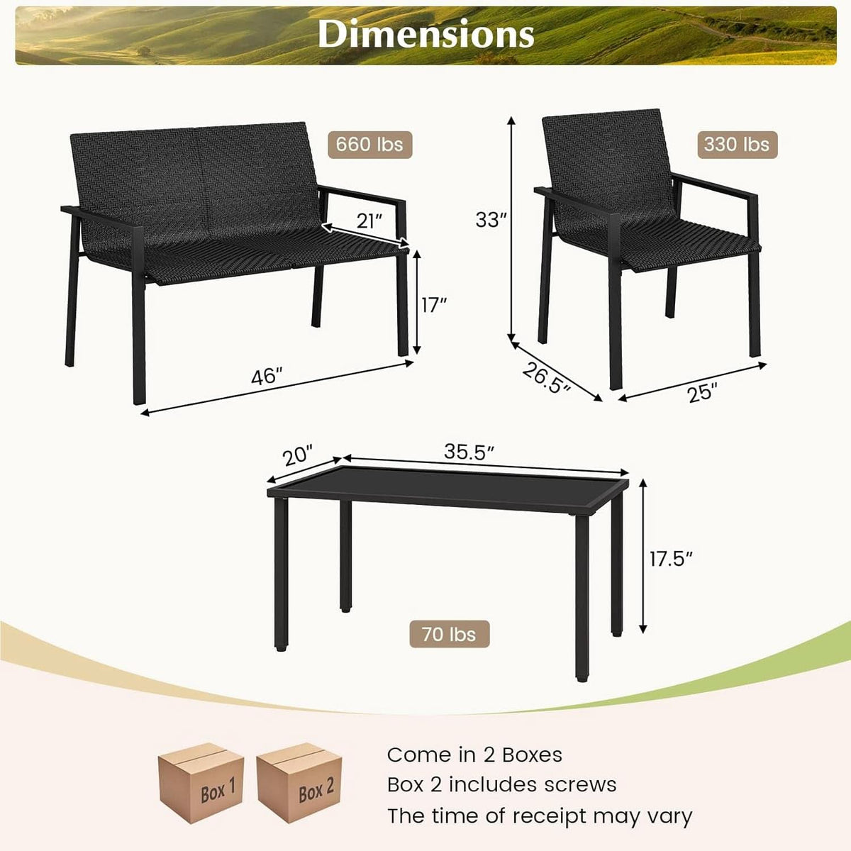 4 Piece Wicker Patio Conversation Set Black Coffee Table